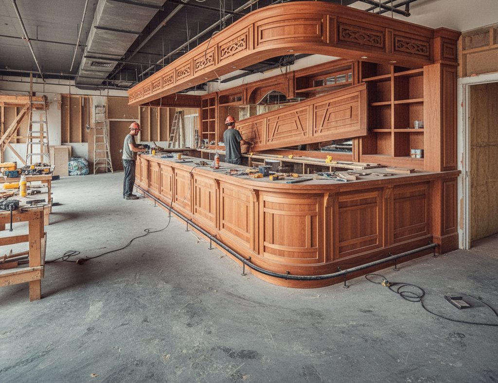 Finished architectural millwork casework installed on site