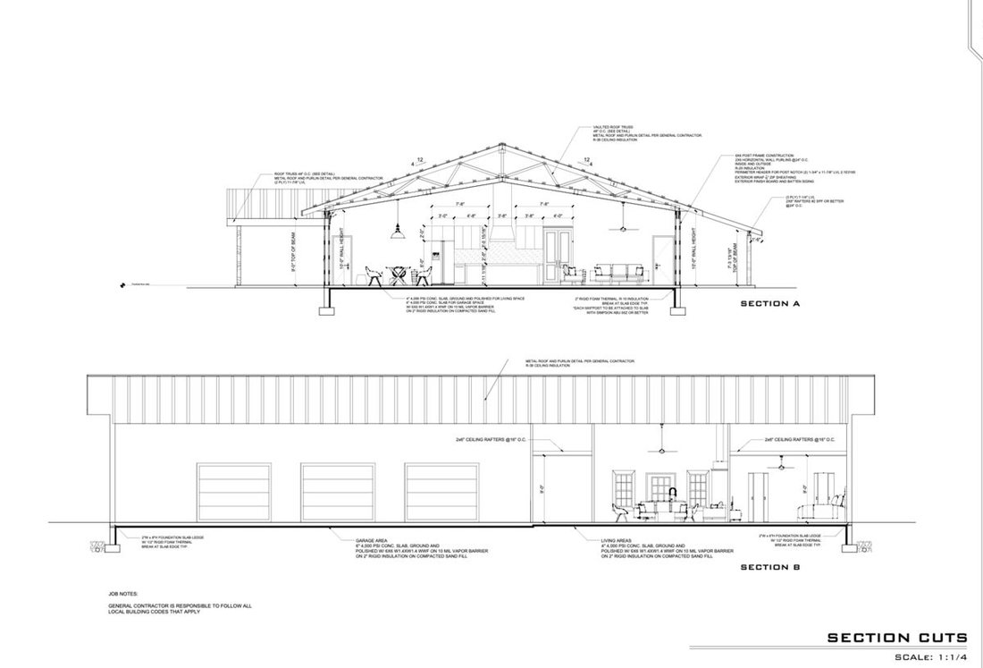 AutoCAD building section cuts drafted to the client's standards