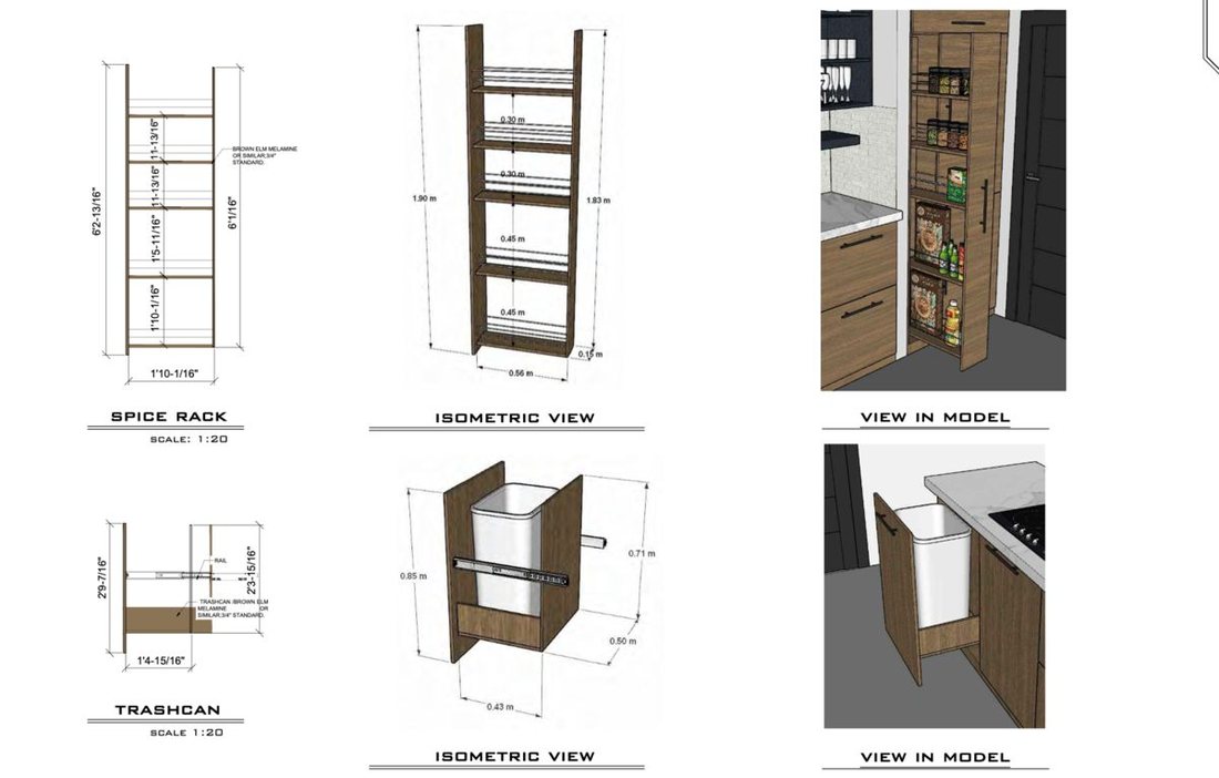 Pull-out unit details shown as isometric and rendered model views